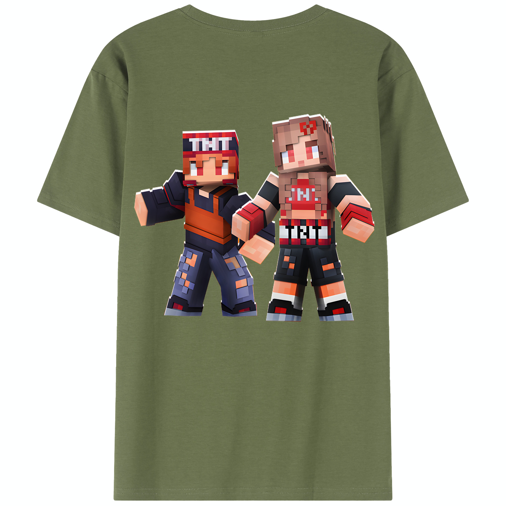 （画像用） マインクラフト ブロックの世界 Minecraft MC Block world 綿100％半袖Tシャツ（背面プリント）